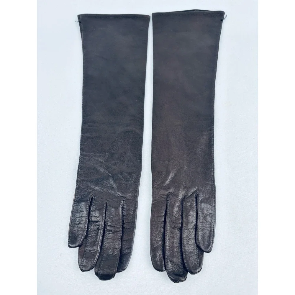 Vintage Brown Franklin Simon Real Kid Leather Driving Gloves‎ France Size 6 Silk